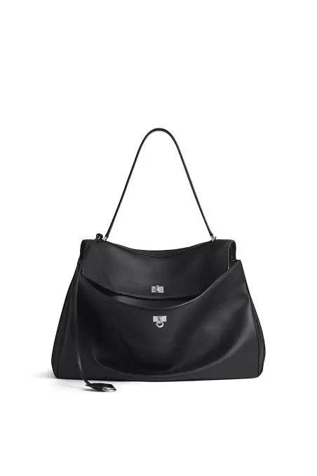 OSLO BLACK SILVER HARDWARE BAG WITH GENUINE LEATHER