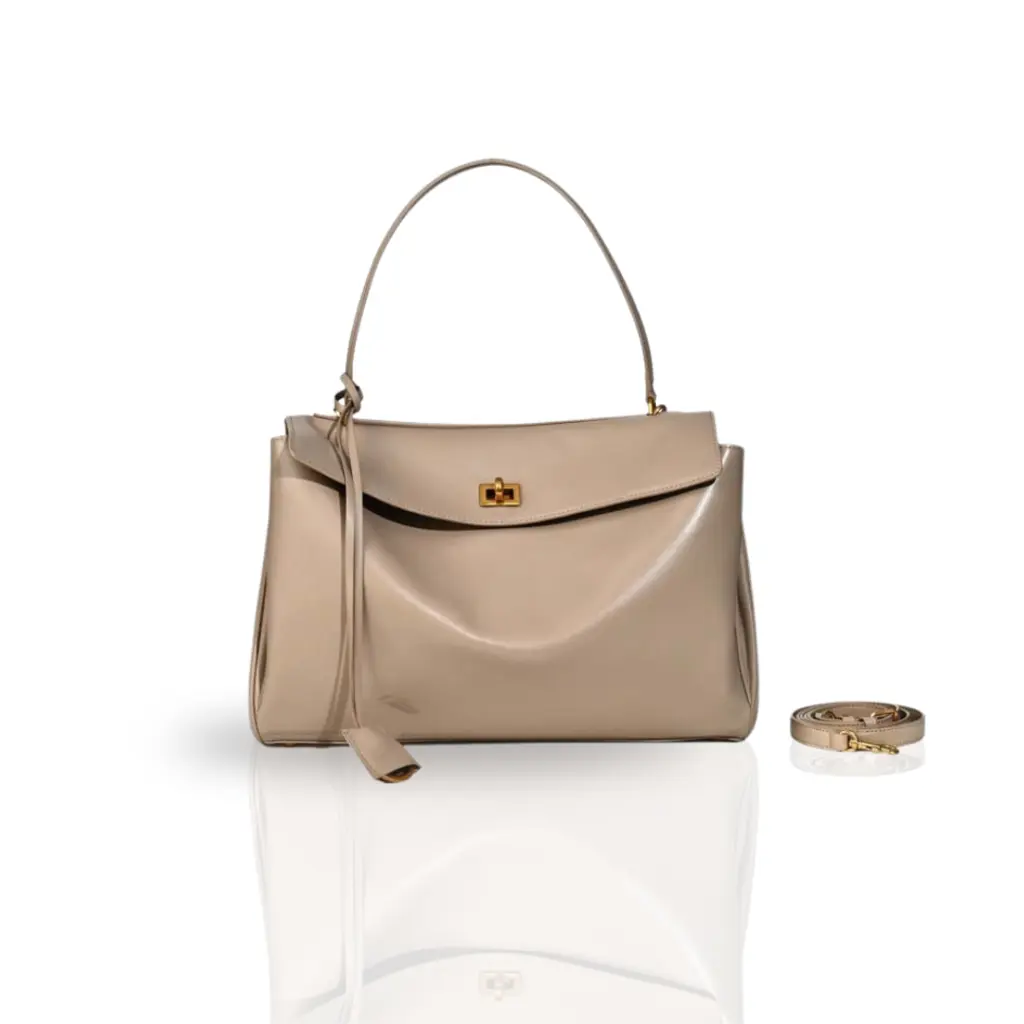 OSLO LIGHT TAUPE GOLD HARDWARE BAG WITH GENUINE LEATHER