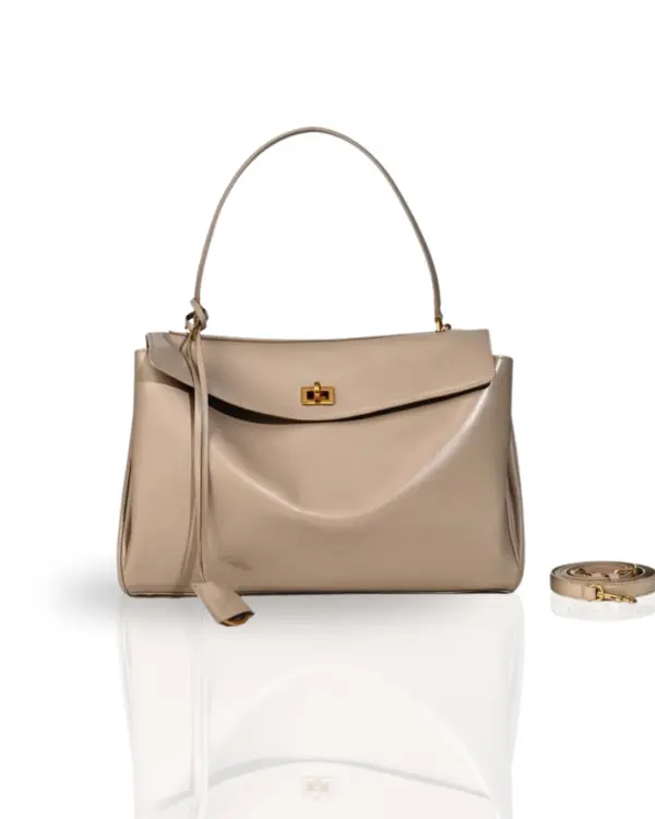 OSLO LIGHT TAUPE GOLD HARDWARE BAG WITH GENUINE LEATHER